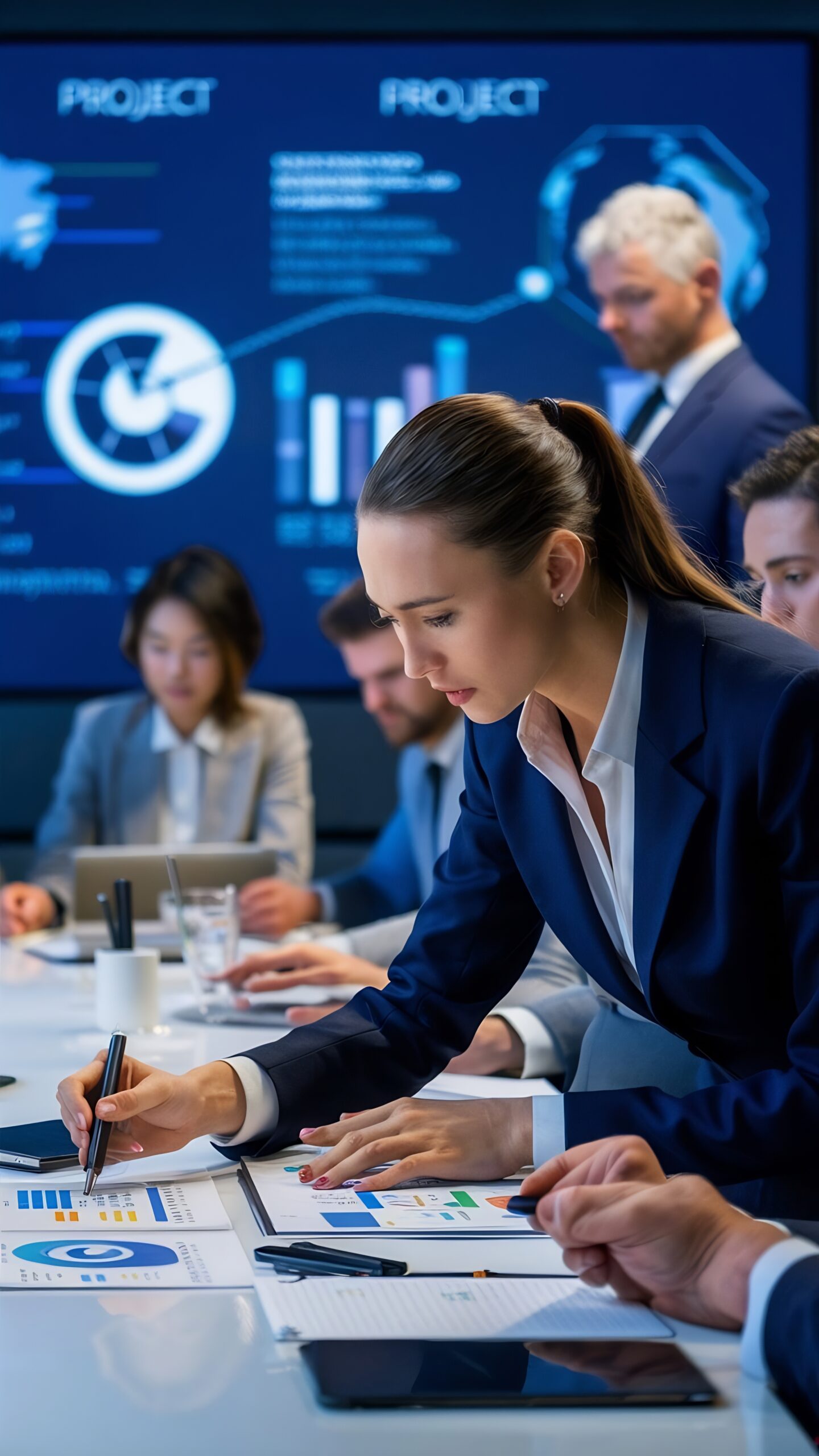 Profesional analizando indicadores y estadísticas empresariales